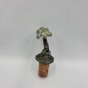 Palm Tree Wine Cork Bottle Stopper Green Metal Rhinestone Nautical Beach Heavy